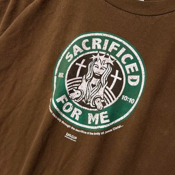 Vintage “Sacrificed For Me” Starbucks Parody Jesus Tee‎ Shirt XXL - Picture 2 of 6